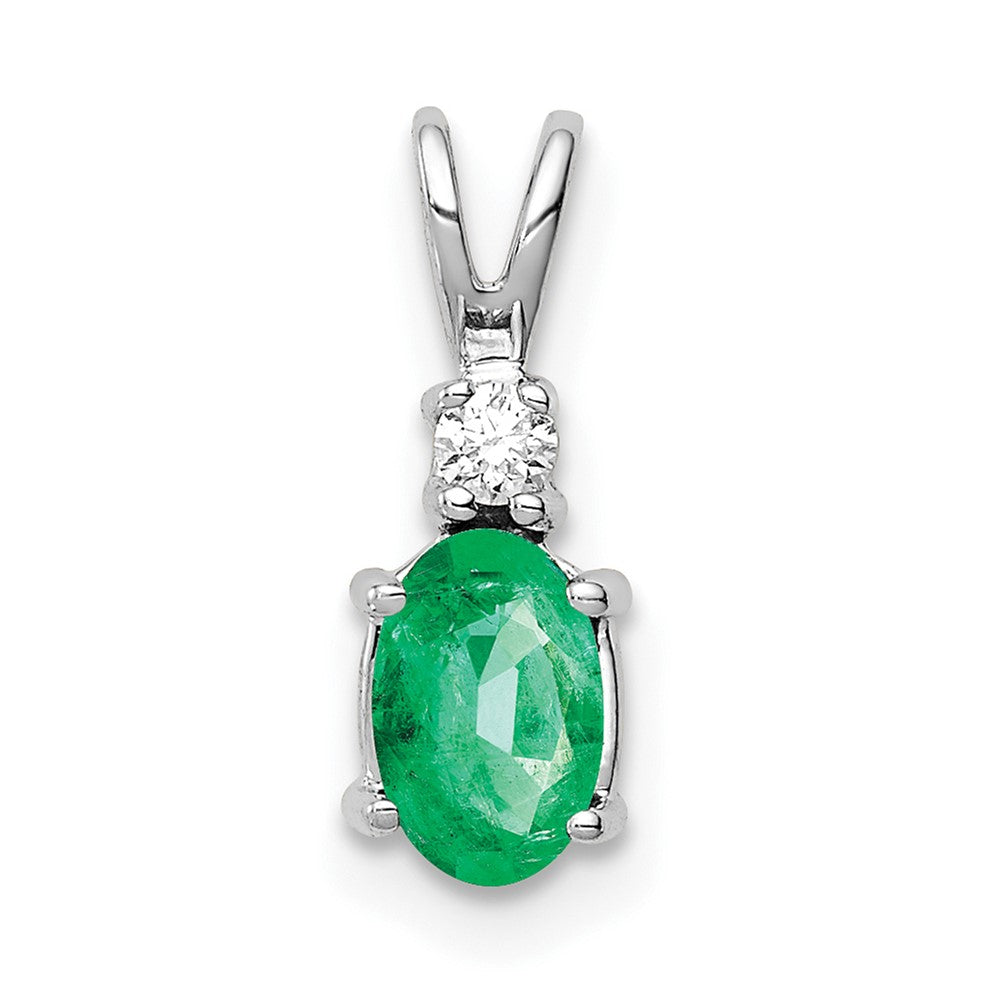 14k White Gold 6x4mm Oval Emerald AAA Real Diamond pendant