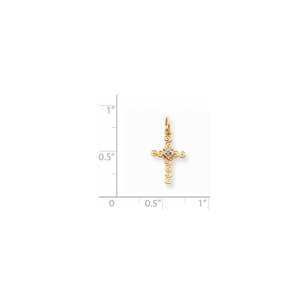 14K Yellow Gold Small AA Real Diamond Cross Charm