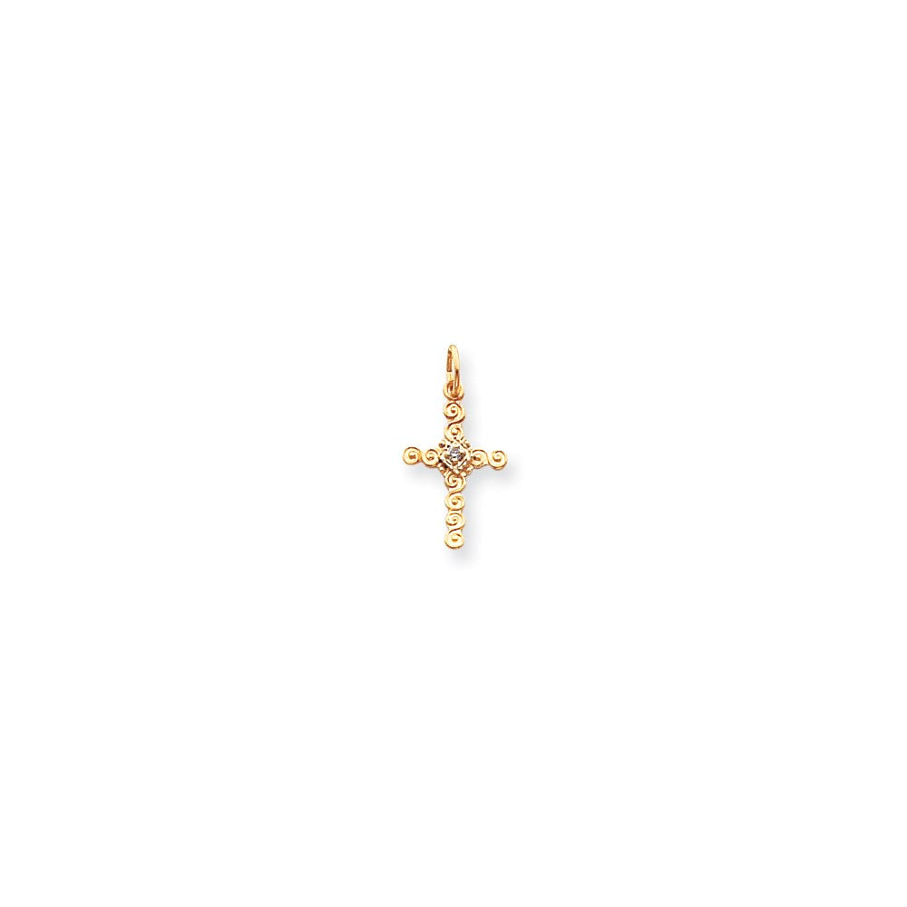 14K Yellow Gold Small AA Real Diamond Cross Charm