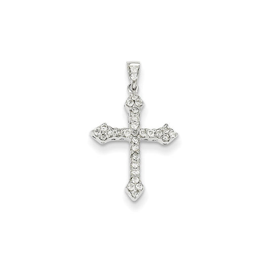 14k White Gold Real Diamond Cross Pendant