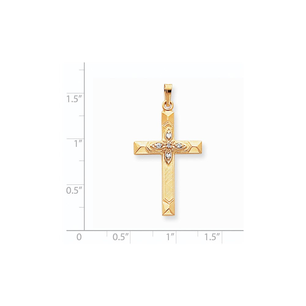 14K Yellow Gold AA Real Diamond Latin Hollow Cross Pendant