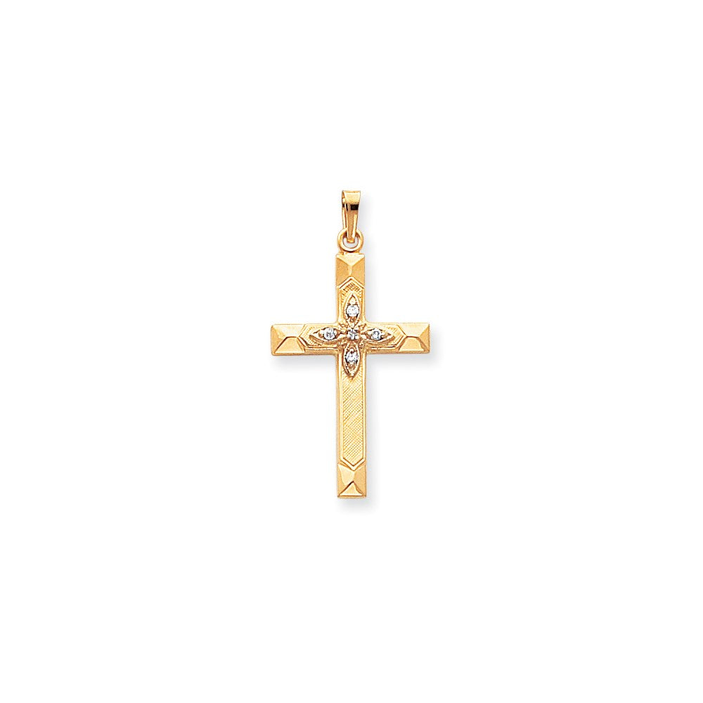 14K Yellow Gold AA Real Diamond Latin Hollow Cross Pendant