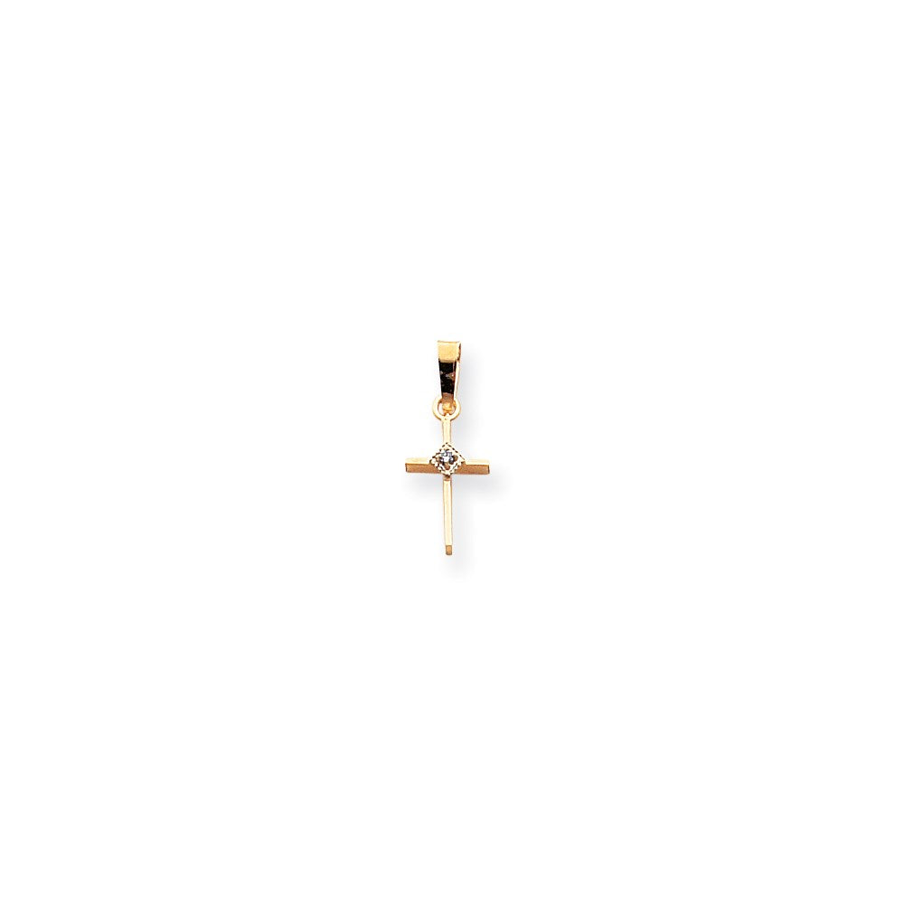 14K Yellow Gold Small AA Real Diamond Cross Pendant