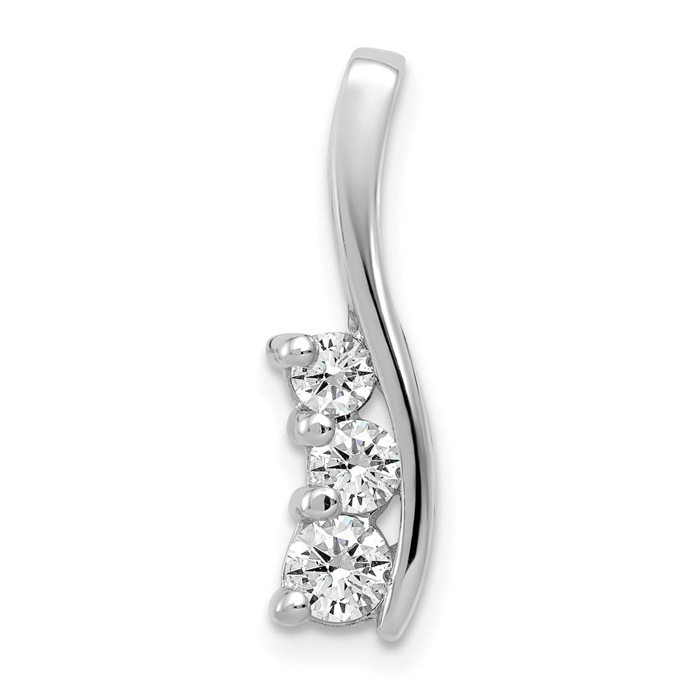 14k White Gold VS Diamond Small Three Stone Curved Bar Pendant