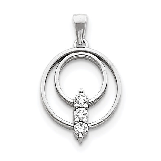 14k White Gold AA Diamond Three Stone Circle Pendant