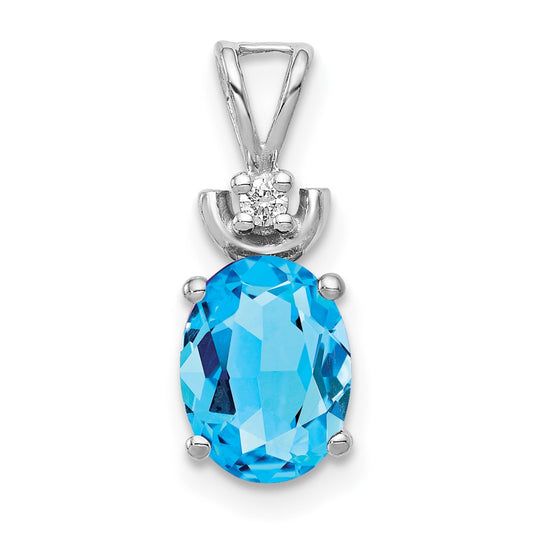 14k White Gold 8x6mm Oval Blue Topaz VS Diamond Pendant