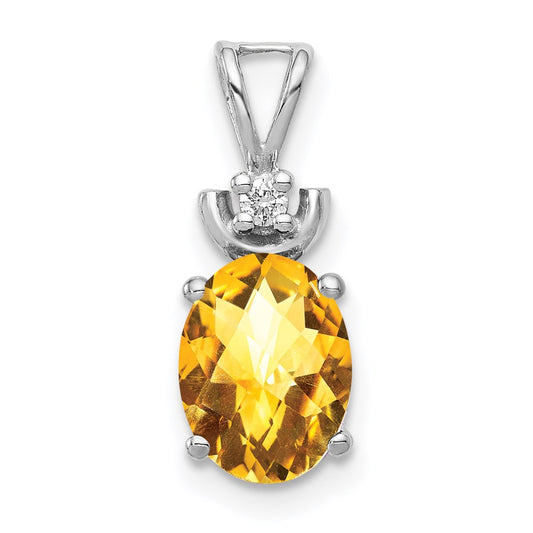 14k White Gold 8x6mm Oval Citrine Checker A Diamond Pendant