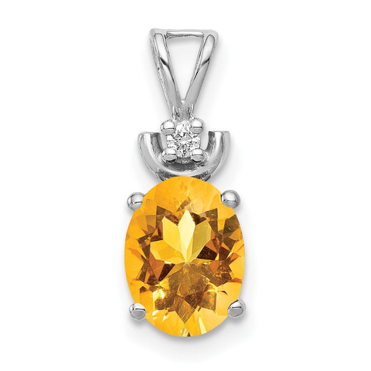 14k White Gold 8x6mm Oval Citrine AAA Diamond Pendant