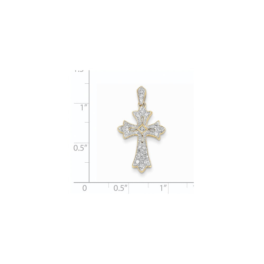 14K Yellow Gold Filigree Real Diamond Cross Pendant