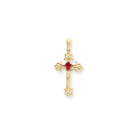 14K Yellow Gold 5x3mm Oval Ruby cross pendant