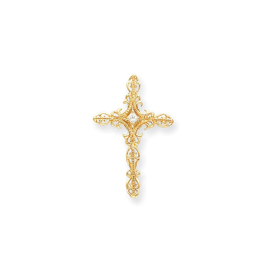 14K Yellow Gold AAA Real Diamond cross pendant