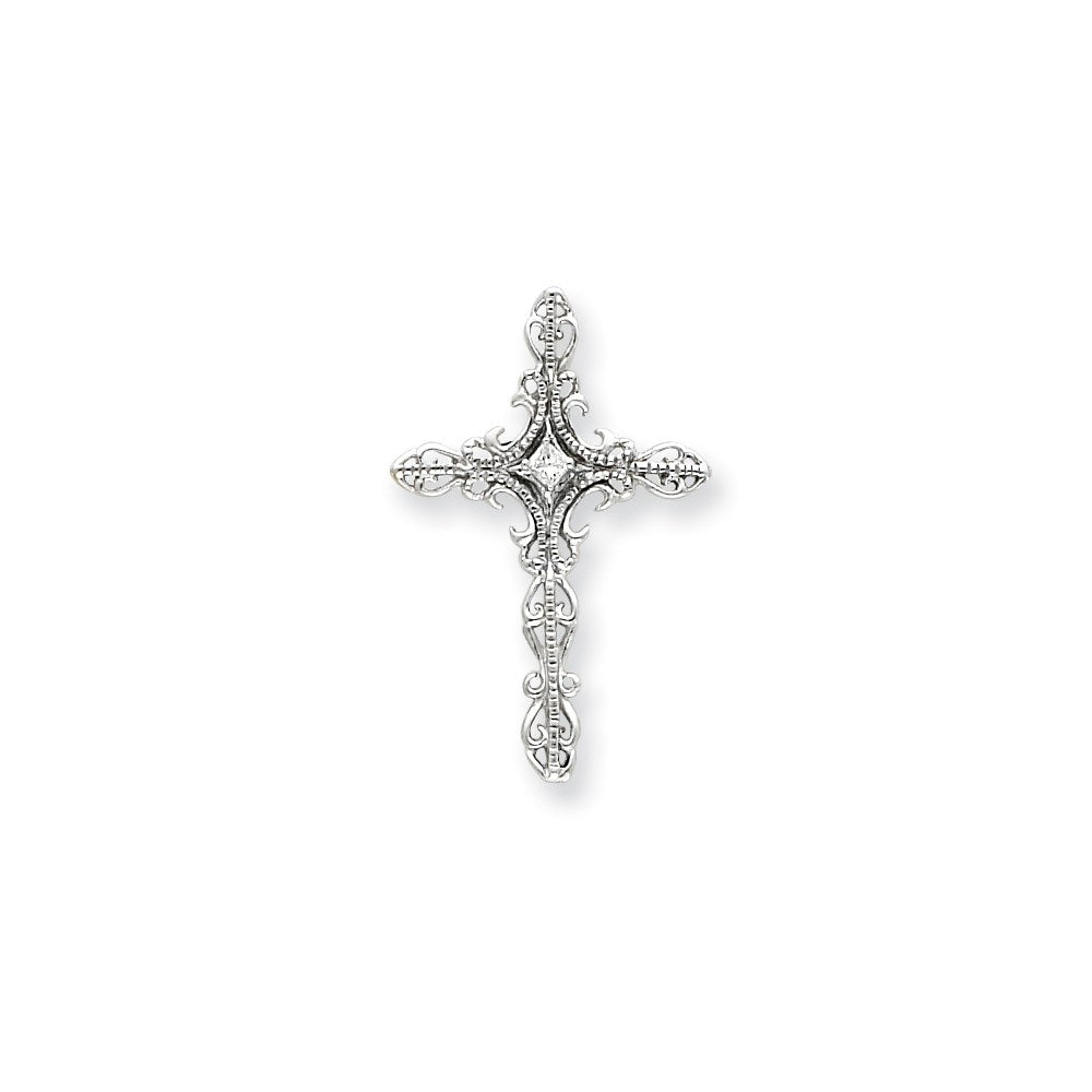 14k White Gold AAA Real Diamond cross pendant