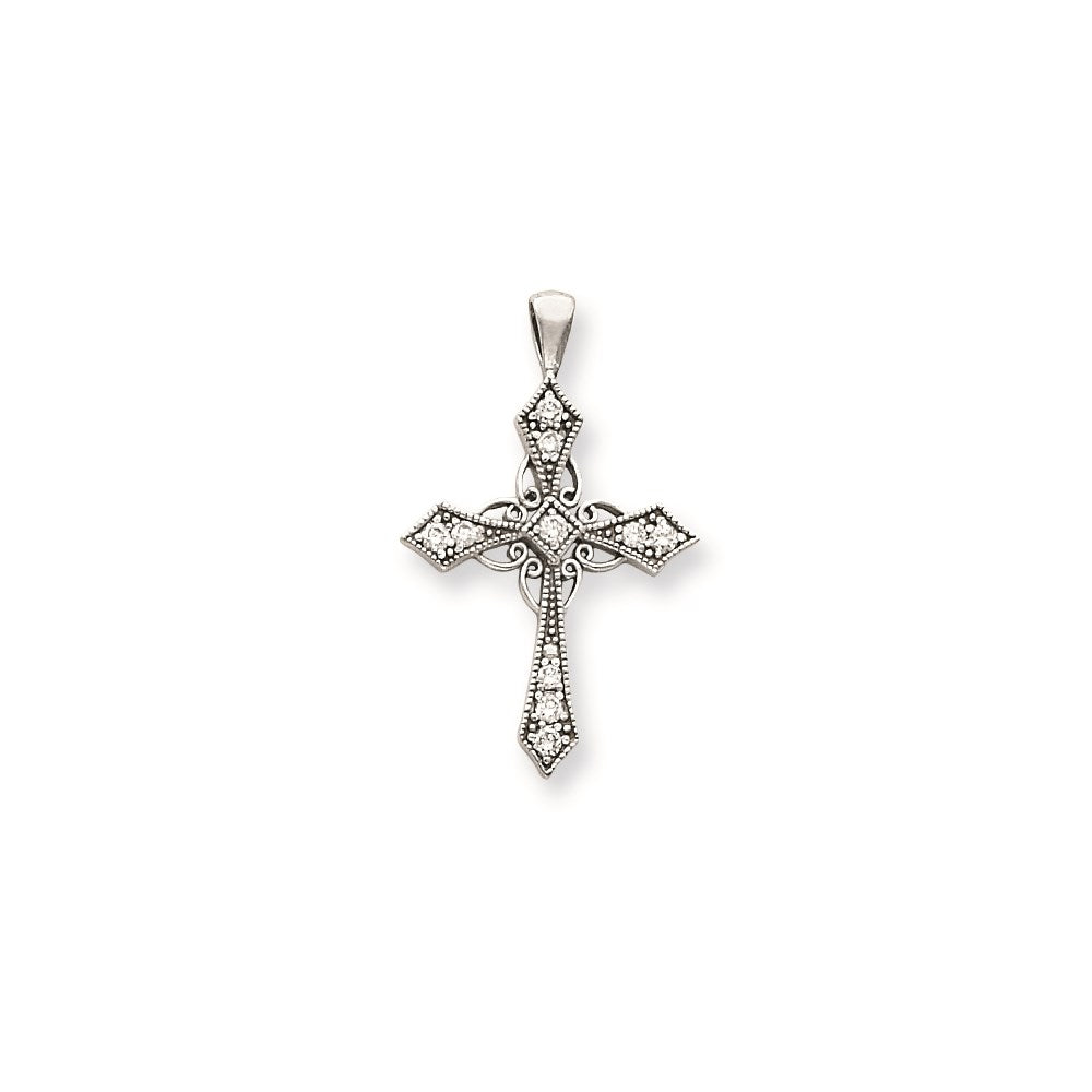 14k White Gold AA Diamond cross pendant