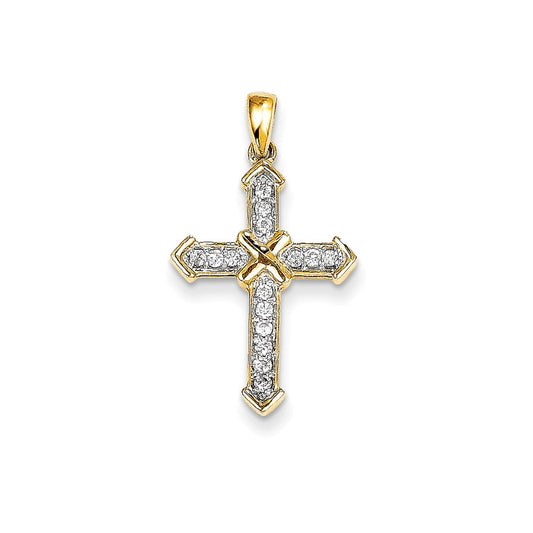 14K Yellow Gold Passion Real Diamond Cross Pendant