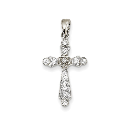 14k White Gold Real Diamond Cross Pendant