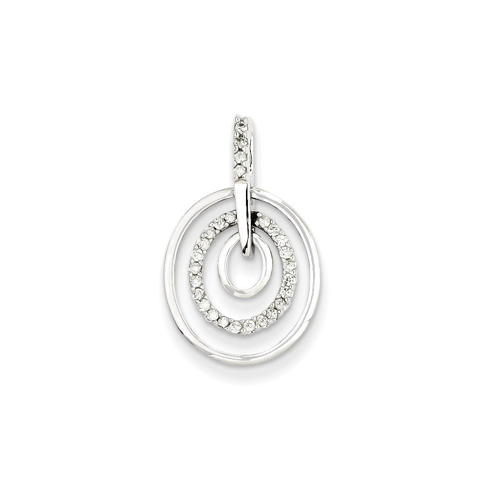 14k White Gold Triple Circle Real Diamond Pendant