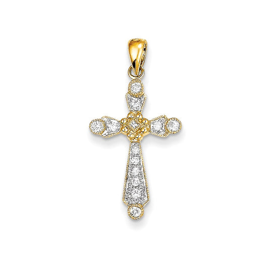 14K Yellow Gold Real Diamond Cross Pendant