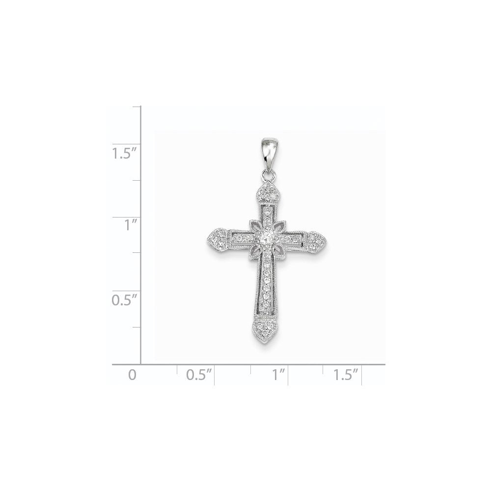 14k White Gold Filigree Real Diamond Cross Pendant