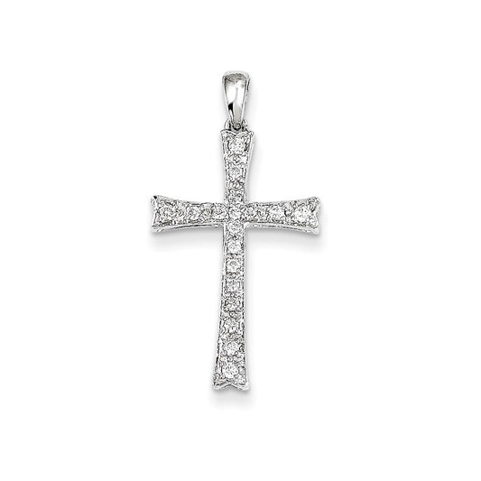 14k White Gold Real Diamond Cross Pendant