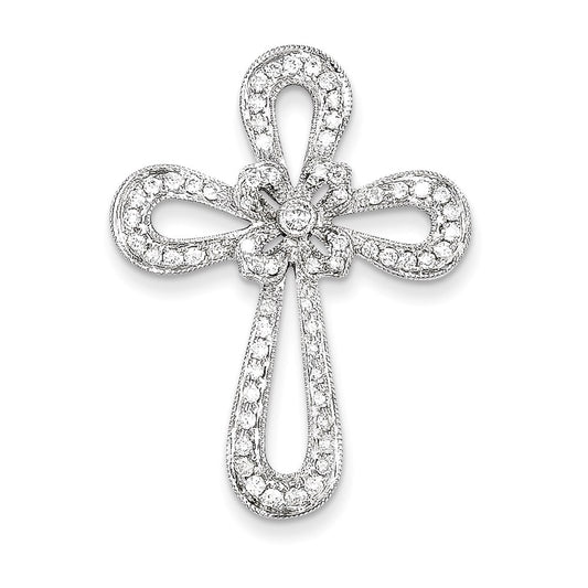 14k White Gold Filigree Real Diamond Cross Pendant