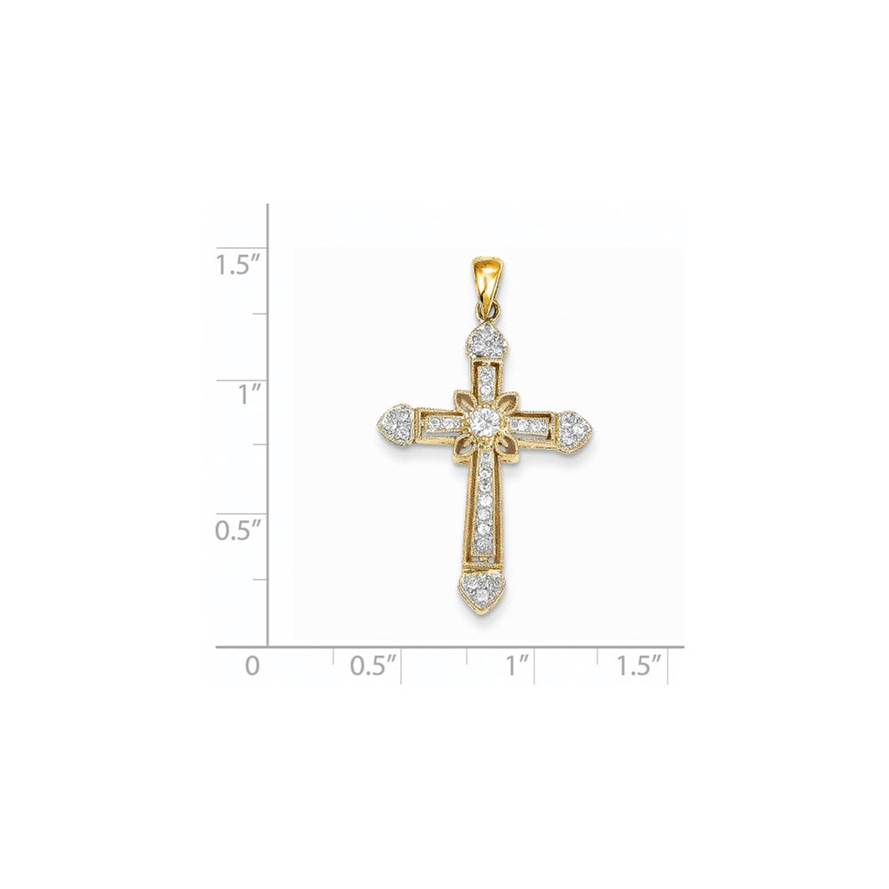 14K Yellow Gold Real Diamond Cross Pendant