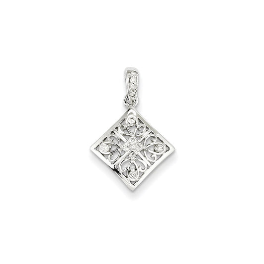 14k White Gold Real Diamond Vintage Pendant