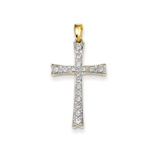 14K Yellow Gold Real Diamond Cross Pendant