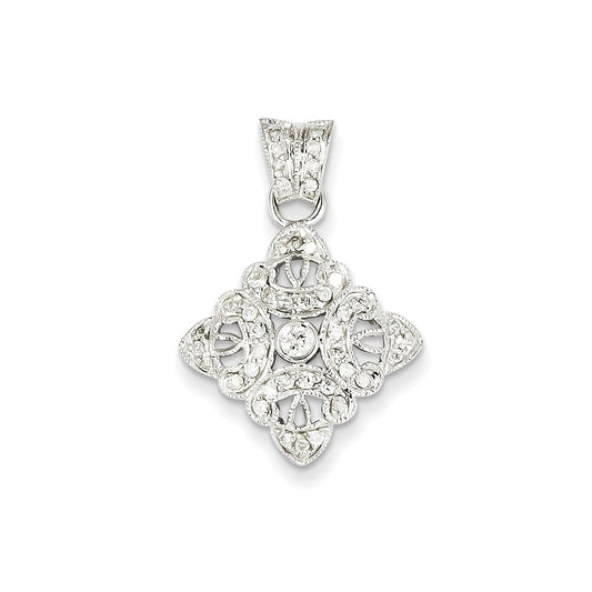 14k White Gold Real Diamond Vintage Pendant