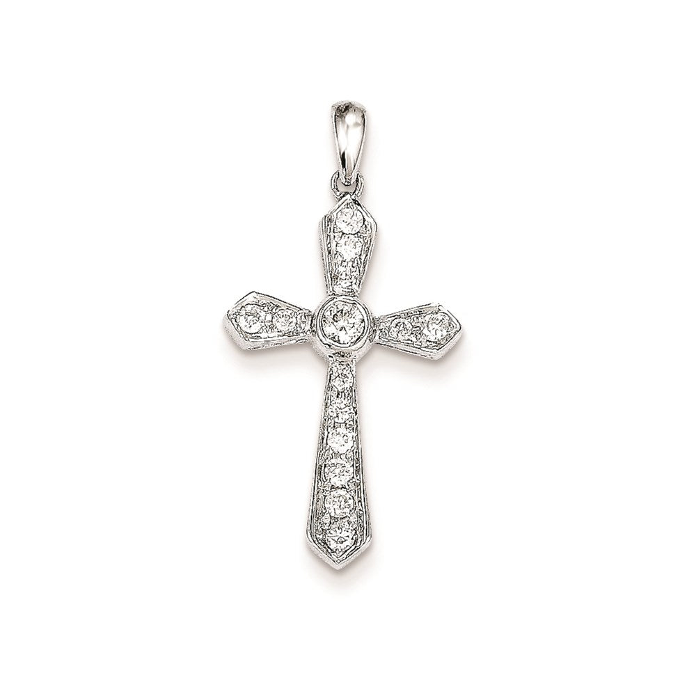 14k White Gold Real Diamond Cross Pendant