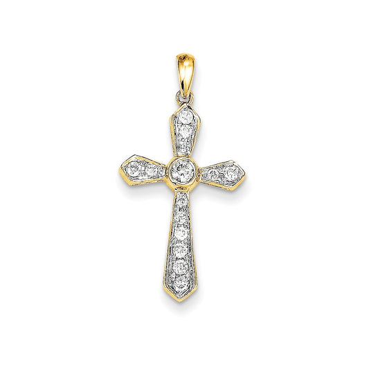 14K Yellow Gold Real Diamond Cross Pendant