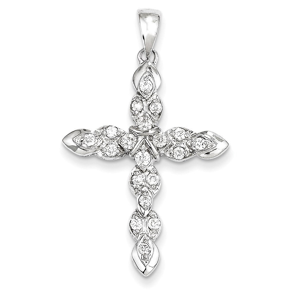 14k White Gold Real Diamond Cross Pendant