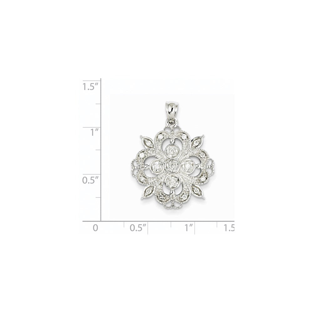 14k White Gold Filigree Real Diamond Pendant