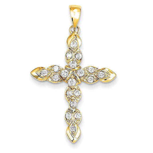 14K Yellow Gold Real Diamond Cross Pendant