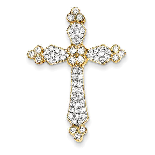 14K Yellow Gold Real Diamond Cross Pendant