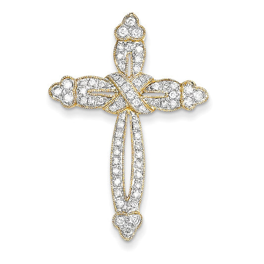 14K Yellow Gold Real Diamond Cross Pendant