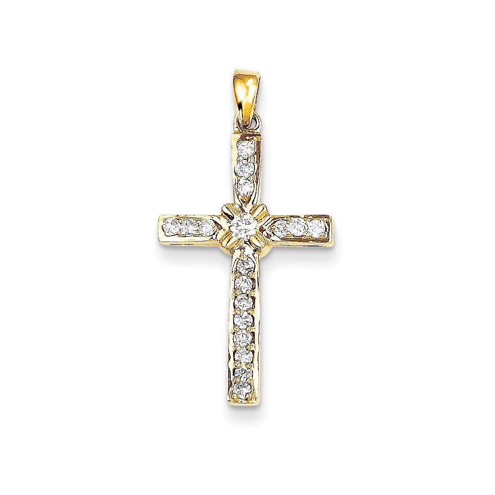 14K Yellow Gold Real Diamond Cross Pendant