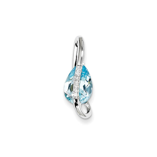 14k White Gold Blue Topaz and Diamond Slide