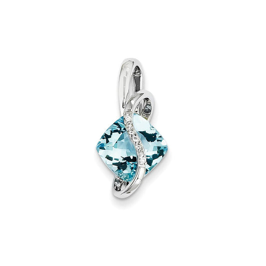 14k White Gold Blue Topaz and Diamond Slide