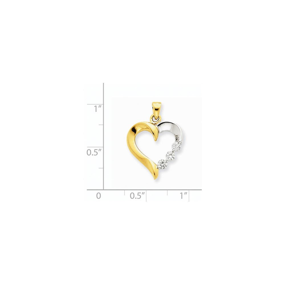 14K Yellow Gold Two-tone Three Stone Real Diamond Heart Pendant