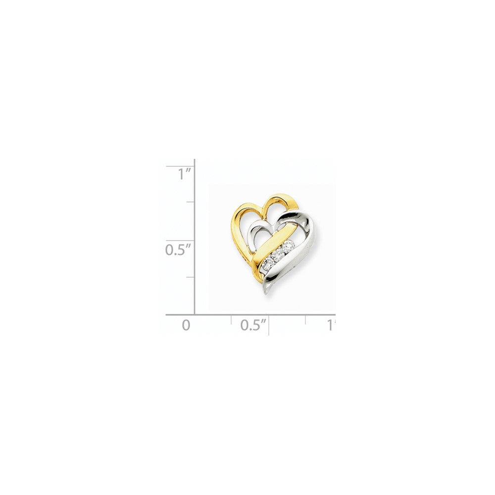 14K Yellow Gold Two-tone Real Diamond Heart Chain Slide