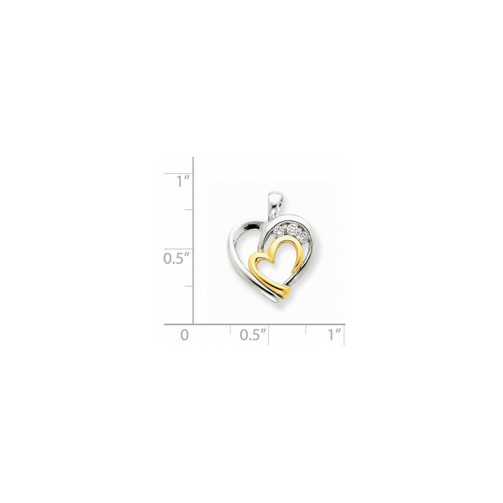 14K Yellow Gold Two-tone Real Diamond Heart Pendant