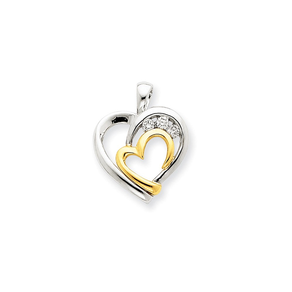 14K Yellow Gold Two-tone Real Diamond Heart Pendant