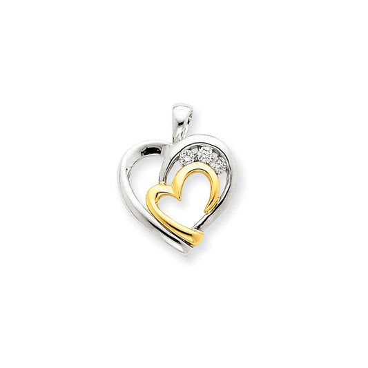 14K Yellow Gold Two-tone Real Diamond Heart Pendant