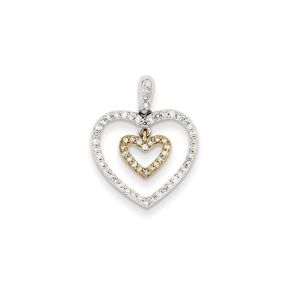 14K Yellow Gold Two-tone Real Diamond Heart within a Heart Pendant