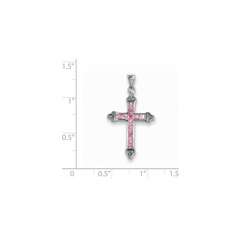 14k White Gold Diamond and Pink Sapphire Cross