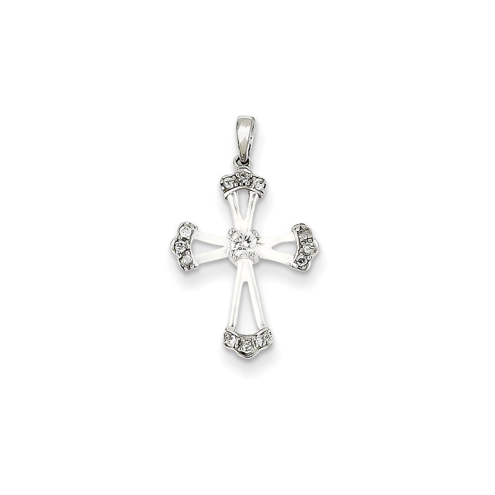 14k White Gold Real Diamond Cross Pendant