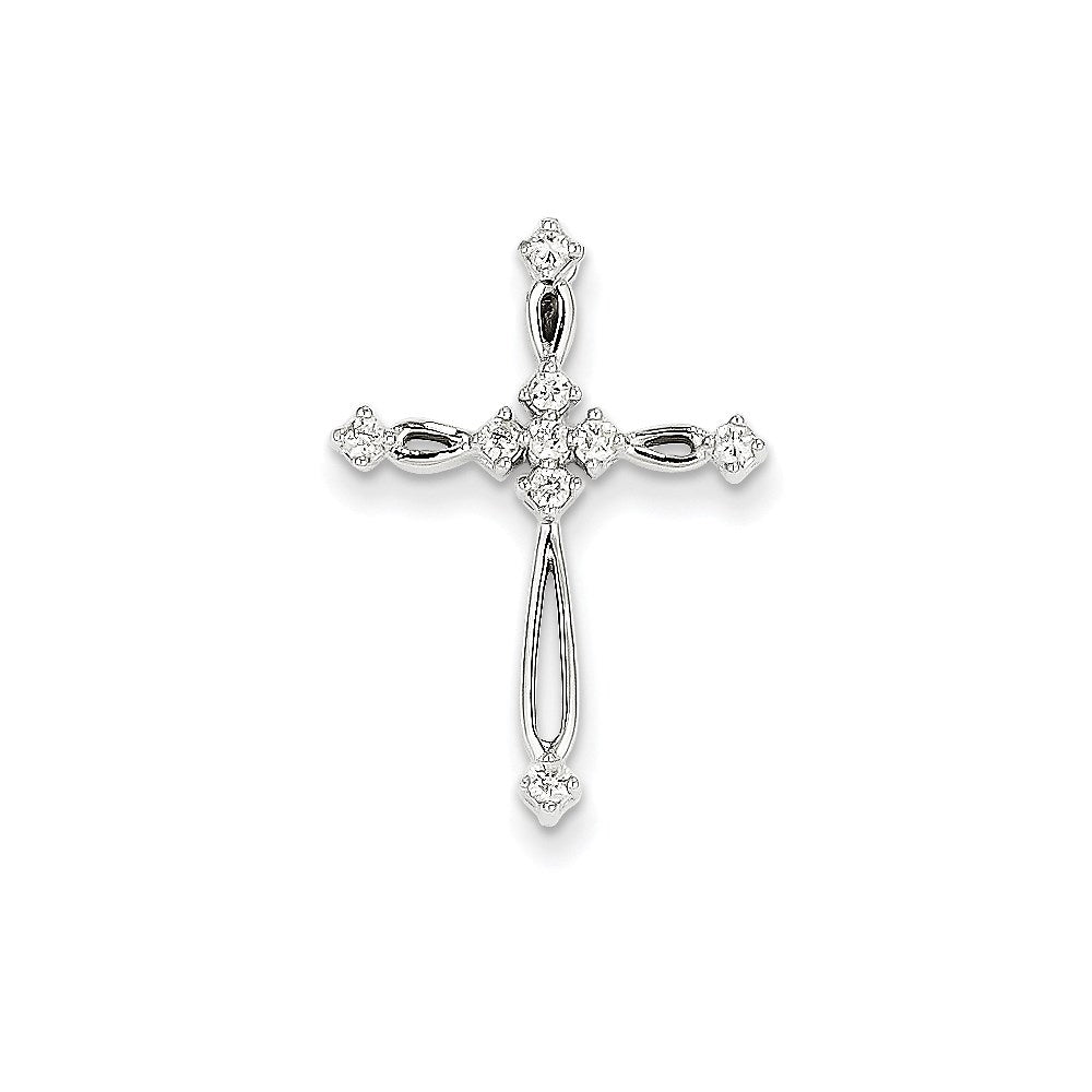 14k White Gold Real Diamond Cross Pendant