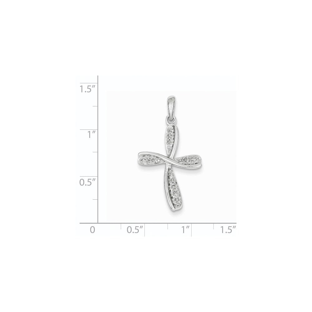 14k White Gold Real Diamond Cross Pendant