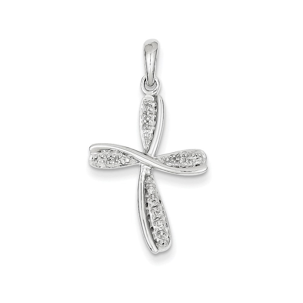 14k White Gold Real Diamond Cross Pendant