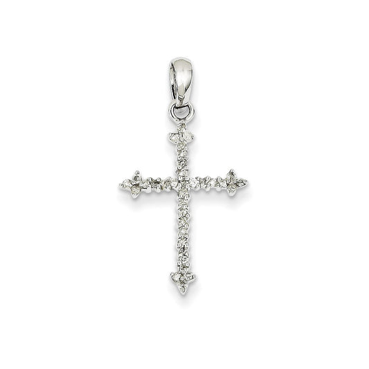 14k White Gold Real Diamond Cross Pendant